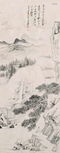 (1898-1983) 張大千 1948 碧波長夏圖 鏡框 水墨 紙本