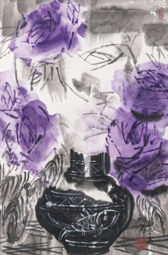 (1940-2015) 徐希 1965 瓶花 鏡框 設色 紙本