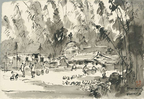 (1903-1979) 藍蔭鼎 
1958 台灣農家 水墨 紙本