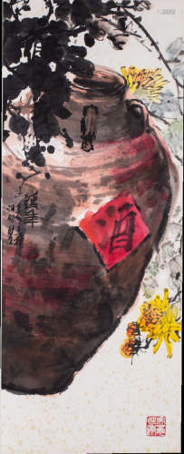 b.1942 江明賢 2007 延年 鏡框 設色 紙本