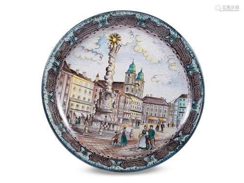 Plate with Main Square of Linz, Schleiß Gmunden, 1920s/30s