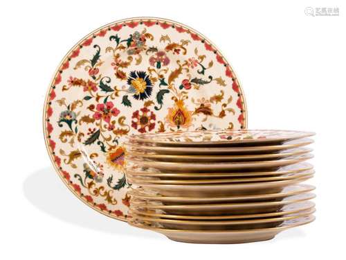 13 plates, Zsolnay, Pécs, Around 1890/95, Porcelain faience