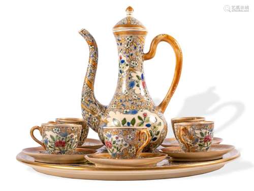 Mocha service, Zsolnay, Pécs, Around 1900, Porcelain faience