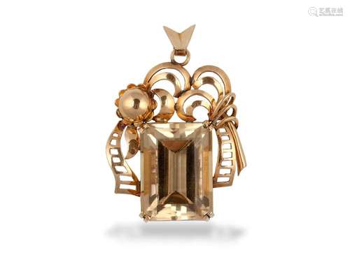 Gold pendant with large citrine, 1940s/50s