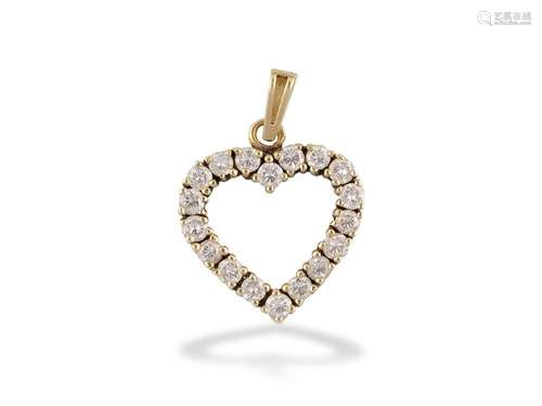 Heart shaped pendant, 14 ct gold, Brilliants