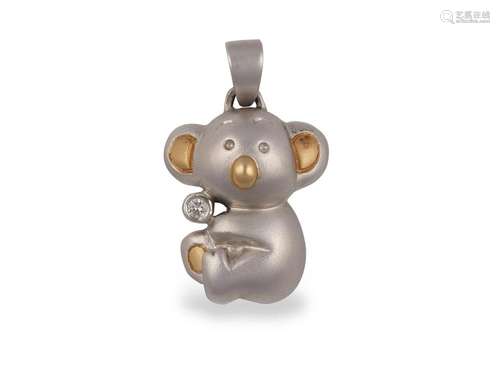 Koala bear pendant, 14 ct white gold, With a small diamond