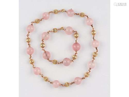 Mixed lot: necklace & bracelet, 14 ct rose gold & ye...