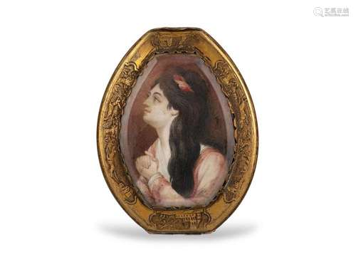 Lidded box, 18th century, Watercolour miniature in the centr...