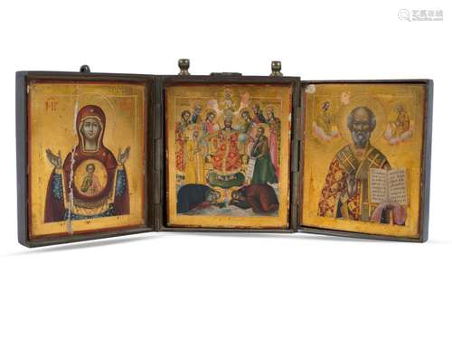 Orthodox travel triptych, Three icons, Around 1900