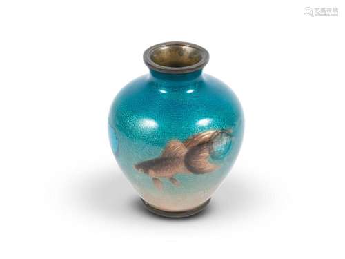 Cloisonné vase, Circulating with fish, Japan