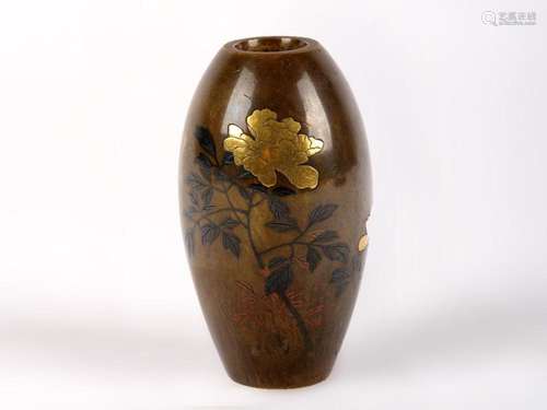 Japanese vase, Around 1920, Bronze inlaid with gilded metal