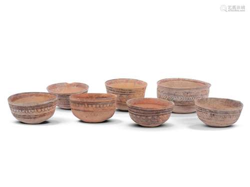 7 small bowls with different decorations, Indus civilisation...