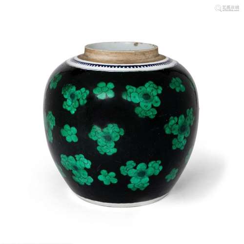 A Chinese black ground jar<br />
<br />
Qing dynasty, 18th c...