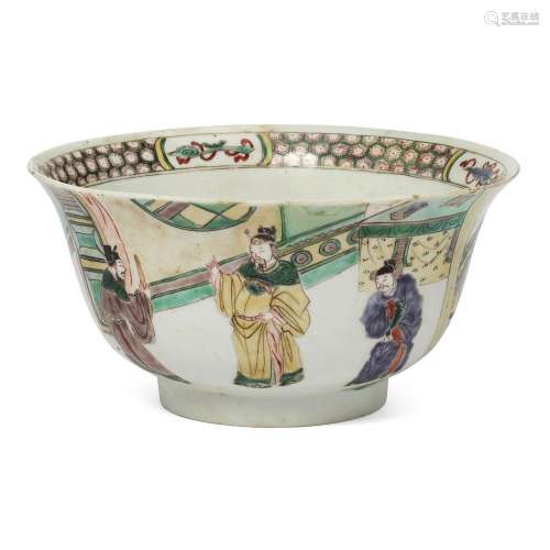 A Chinese famille verte 'court scene' bowl<br />
<br />
Qing...