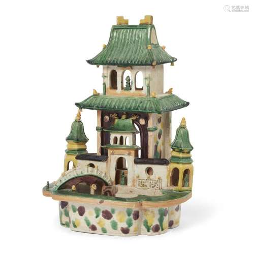 A Chinese famille verte biscuit model of a temple<br />
<br ...