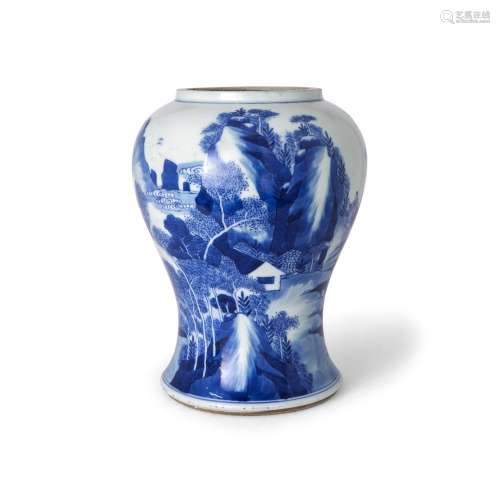 A Chinese blue and white 'landscape' baluster vase<br />
<br...