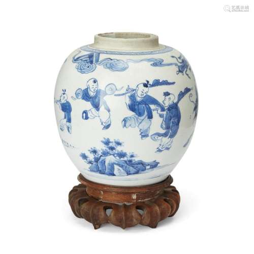 A Chinese blue and white 'boys' jar<br />
<br />
Qing dynast...