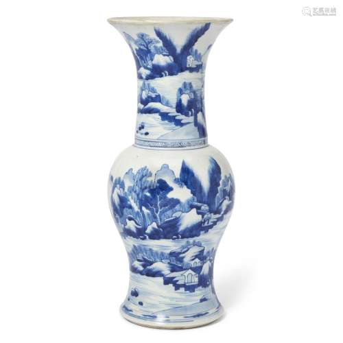 A Chinese blue and white 'landscape' phoenix-tail vase<br />...