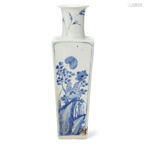 A Chinese blue and white square section vase<br />
<br />
Qi...