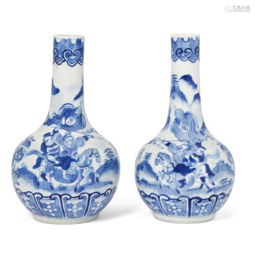 A near pair of Chinese blue and white 'warriors' pear-shaped...