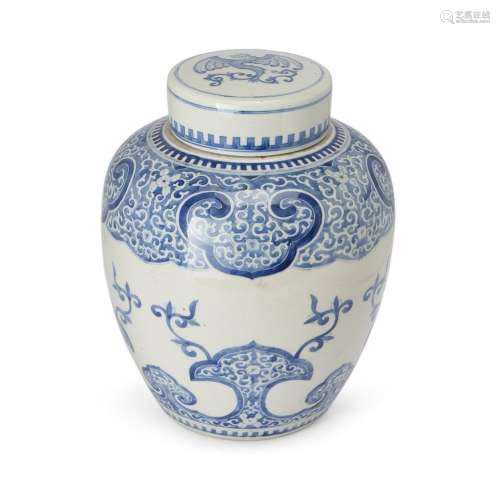 A Chinese blue and white 'phoenix and ruyi' jar and cover<br...
