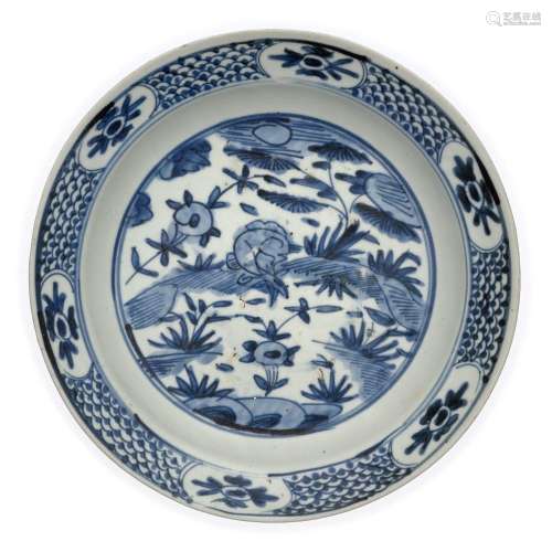 A Chinese Zhangzhou (Swatow) blue and white 'deer' dish<br /...