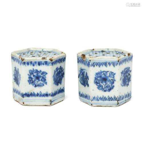 A pair of Chinese hexagonal incense stick holders<br />
<br ...
