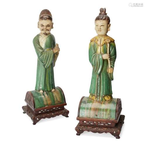 A pair of Chinese sancai glazed figural roof tiles<br />
<br...