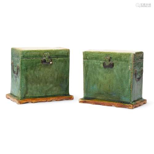 A pair of sancai glazed pottery miniature chests<br />
<br /...