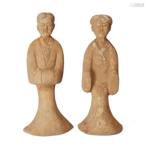 Two large Chinese grey pottery figures of courtiers<br />
<b...