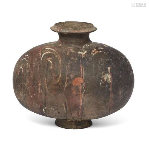 A Chinese painted pottery 'cocoon' jar<br />
<br />
Han dyna...