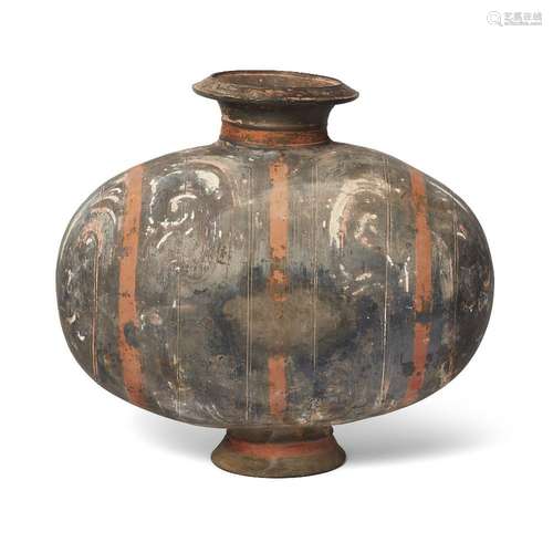 A Chinese painted pottery 'cocoon' jar<br />
<br />
Han Dyna...