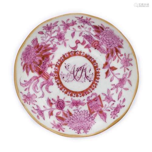 A Chinese 'pink Fitzhugh' style saucer dish<br />
<br />
Qin...