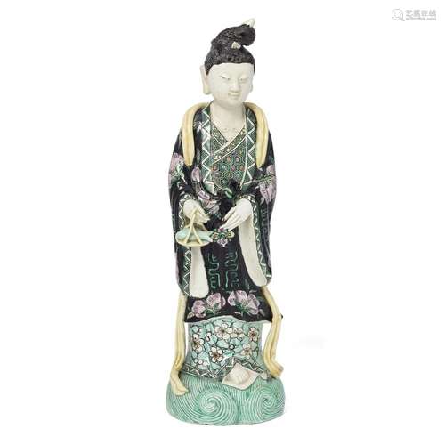 A Chinese famille verte biscuit figure of a lady<br />
<br /...