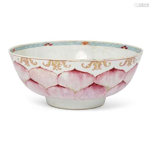 A Chinese famille rose moulded 'lotus' punch bowl<br />
<br ...