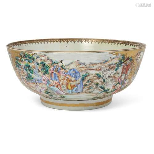 A massive Chinese export famille rose and gilt punch bowl<br...