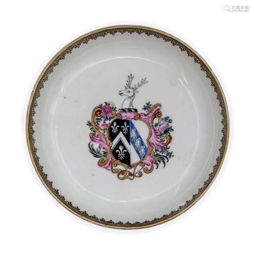 A Chinese famille rose armorial saucer<br />
<br />
Qing dyn...