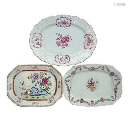 Three Chinese famille rose tureen stands<br />
<br />
Qing d...