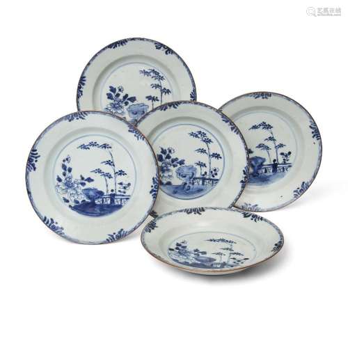 A set of five Chinese blue and white export dishes<br />
<br...