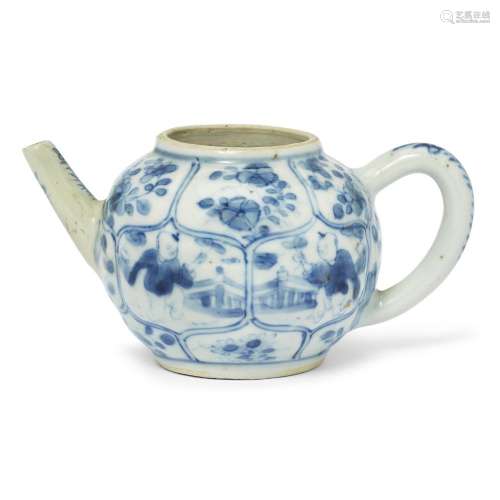 A Chinese blue and white moulded teapot<br />
<br />
Qing dy...