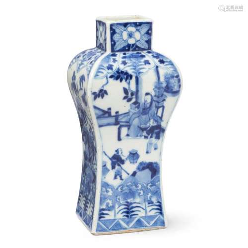 A Chinese blue and white rectangular-section baluster vase<b...