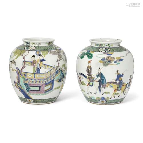 A pair of Chinese famille verte oviform jars<br />
<br />
Qi...