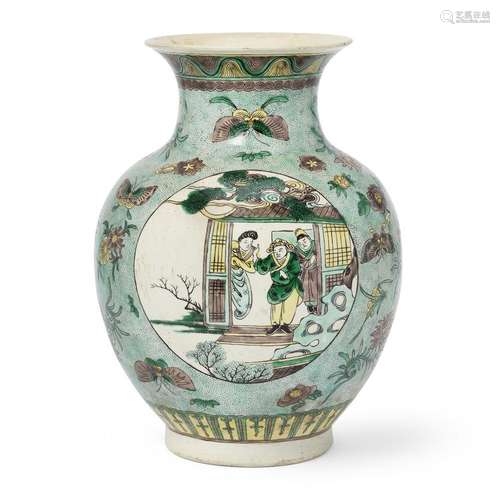 A Chinese biscuit famille verte vase<br />
<br />
Qing dynas...