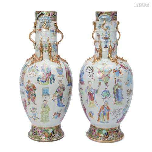 A pair of large Chinese Canton famille rose 'Wu Shuang Pu' v...