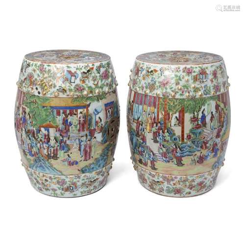 A pair of Chinese Canton famille rose garden seats<br />
<br...