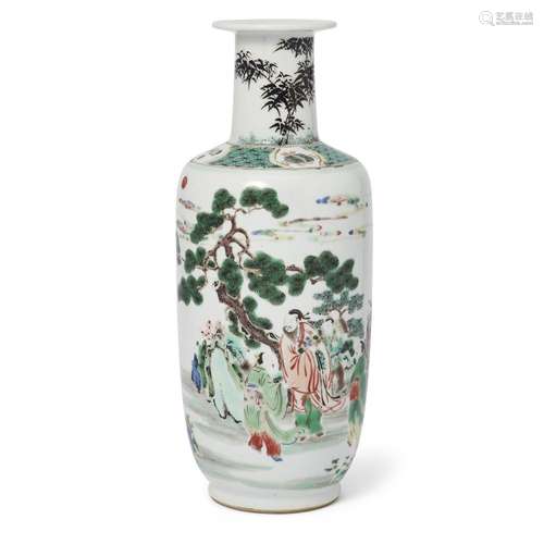 A Chinese famille verte rouleau vase<br />
<br />
Late Qing ...