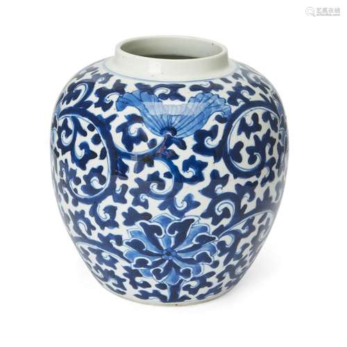 A Chinese blue and white 'lotus' jar<br />
<br />
Qing dynas...