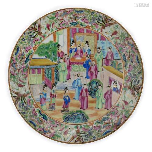 A large Chinese Canton famille rose dish<br />
<br />
Qing d...