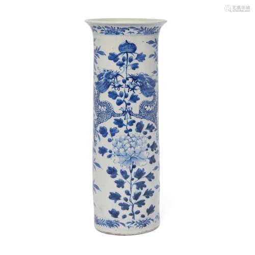 A large Chinese blue and white sleeve vase<br />
<br />
Qing...