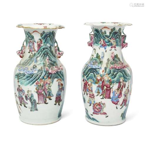 A pair of Chinese famille rose baluster vases<br />
<br />
Q...